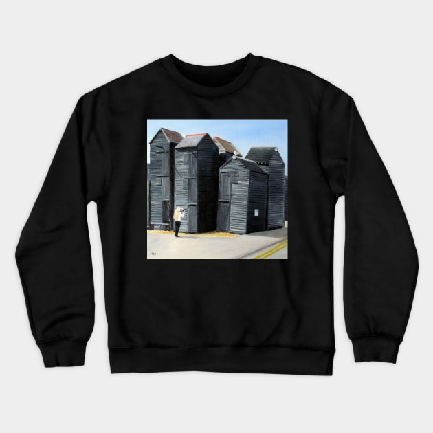 Hastings fishermans Huts Crewneck Sweatshirt by richardpaul